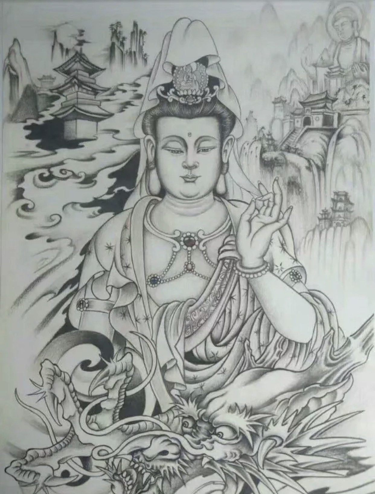 手臂佛祖梵花纹身图案