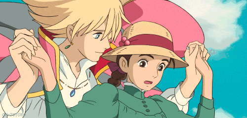 哈尔牵着苏菲空中漫步,踩着圆舞曲的音阶(《哈尔的移动城堡》)