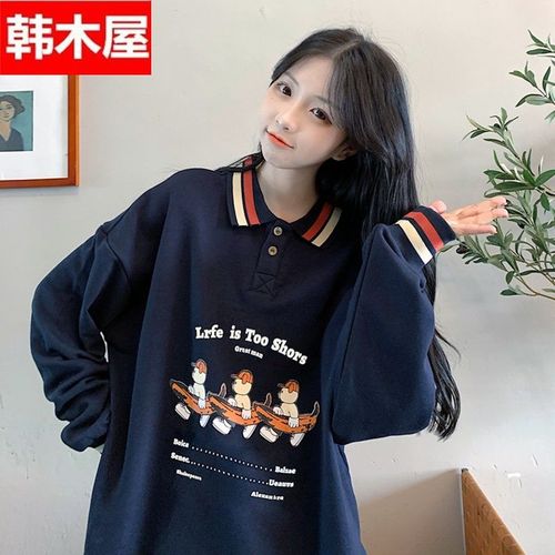 polo领薄款卫衣少女生春秋装2021新款初中高中学生宽松休闲上衣服