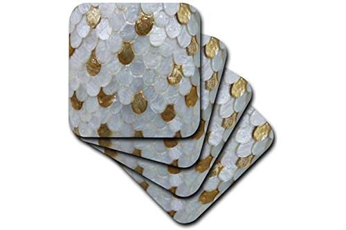 3drose cst_35000_2 gold and white shells-soft coasters, set of 8