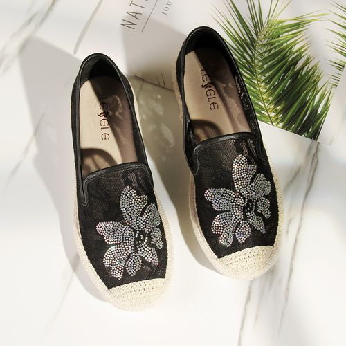 21春新款时尚复古刺绣网面鞋平底鞋休闲一脚蹬女鞋渔夫鞋深口单鞋