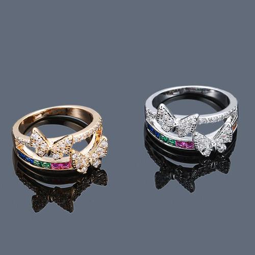 lovers engagement rings butterfly colorful crystal ring for