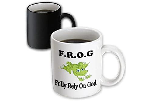 evadane - funny quotes - frog fully rely on god - mugs - 11oz