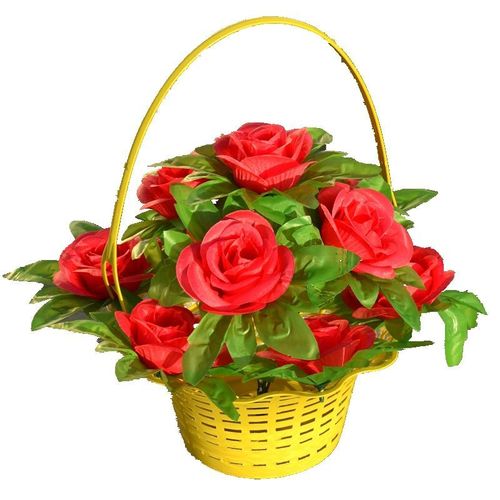 仿真玫瑰花篮套装家居餐桌花束插花摆设绢花摆件假花装饰塑料花