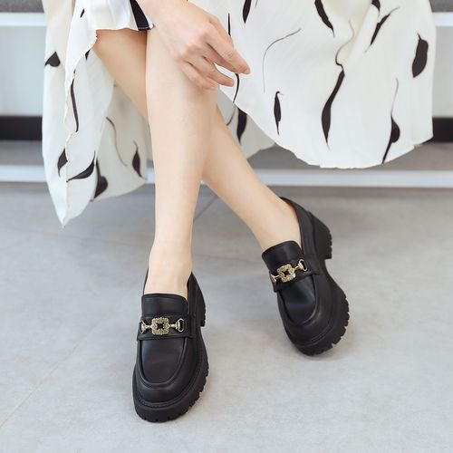 骆驼女鞋2021夏季新款马衔扣平底鞋休闲鞋厚底乐福鞋女单鞋女