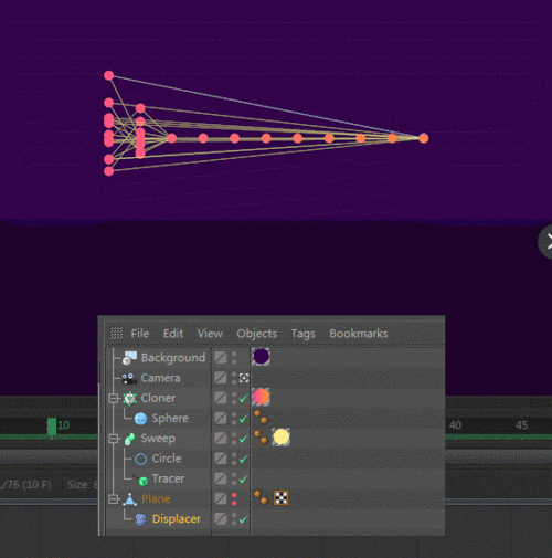 c4d, balls noise wave path