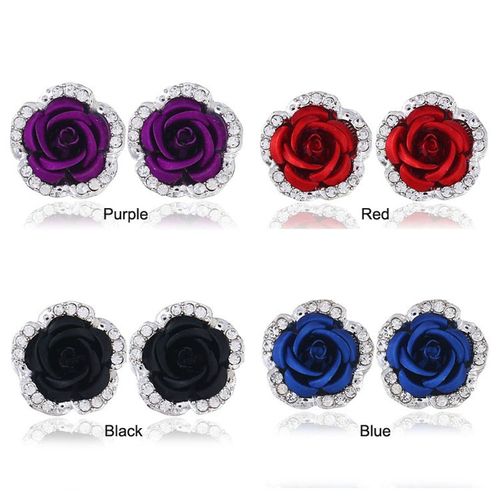 beautiful rose flower crystal ear stud womens earrings gift
