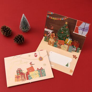 立体礼物贺卡创意简约手写感谢祝福礼品卡送信封 06立体圣诞1张 信封