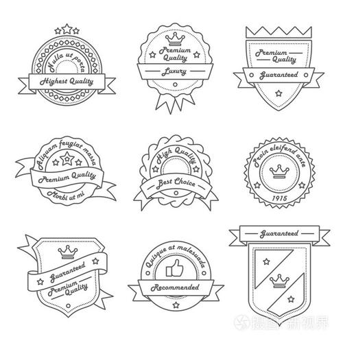 一套单色拉链老式标签标志和徽章模板