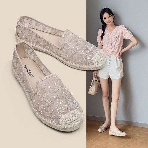 2021秋季新款女单鞋水钻渔夫鞋女鞋秋季透气平底鞋休闲鞋