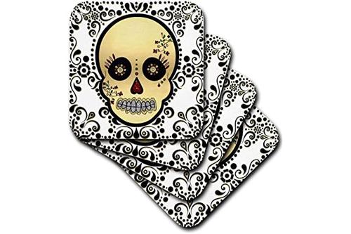 3drose cst_175370_1 sugar skull gold and black-soft coasters