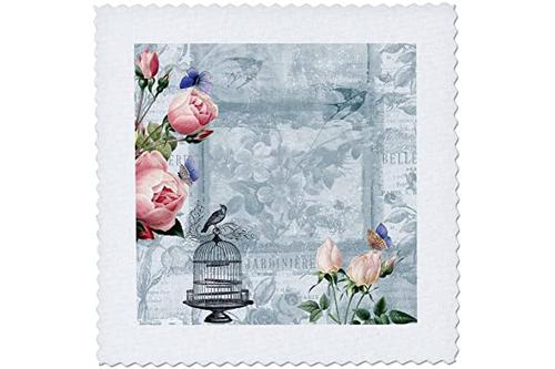 3drose qs_123582_2 roses and bird cage vintage floral quilt