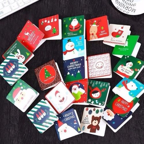 24张圣诞贺卡迷你圣诞节礼品卡带信封韩国可爱卡通对折祝福卡片