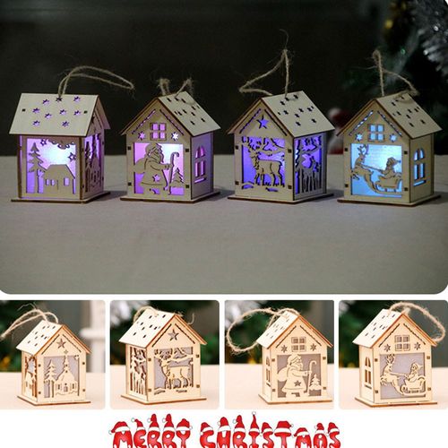 festival led light wood house christmas tree decorations for