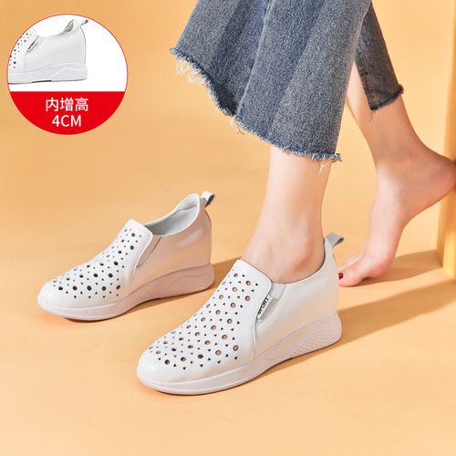 头层牛皮21春夏新款女鞋一脚蹬洞洞鞋女鞋休闲鞋内增高小白鞋女