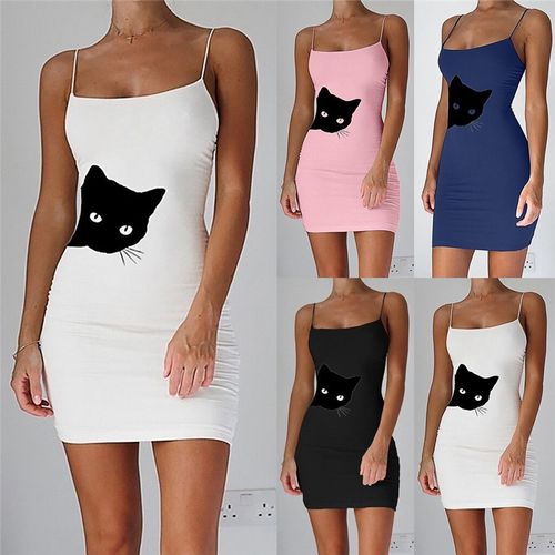 camisón con estampado de gato de dibujos animados para muje
