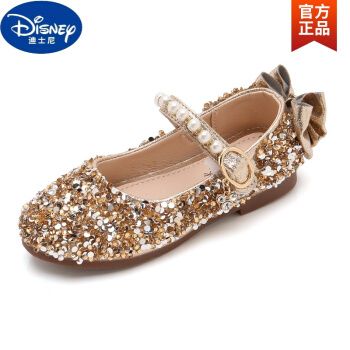 迪士尼(disney)同款儿童女童走秀亮片水晶高跟t台公主童鞋舞台六一