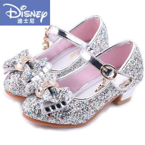 迪士尼(disney)女童高跟鞋水晶鞋儿童公主鞋冰雪奇缘皮鞋亮片蝴蝶结小