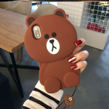 领悍苹果12可爱少女卡通小熊11斜跨xr立体硅胶苹果6s