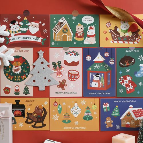 15张圣诞节装饰卡片ins卡通萌宠墙面寝室卧室房间寝室墙贴明信片