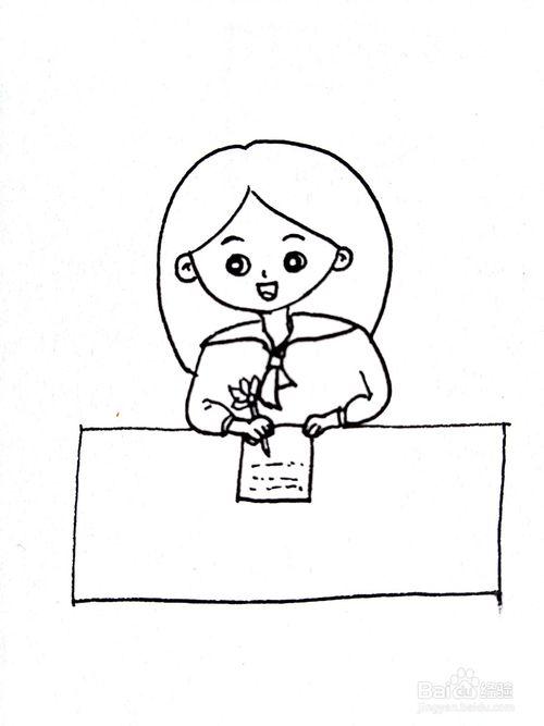 小清新简笔画:桌前写字女孩