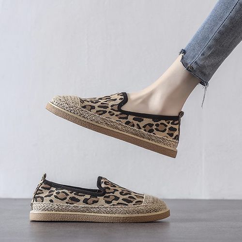 豹纹帆布鞋一脚蹬牛筋底女鞋2021新款渔夫鞋女春夏季单鞋女懒人鞋