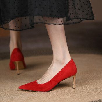 足颜高跟单鞋女尖头细跟浅口真皮女鞋性感百搭社交工作鞋早春新款时尚